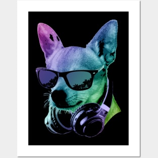 Dj Chiuahua With Headphones And Sunglasses Posters and Art